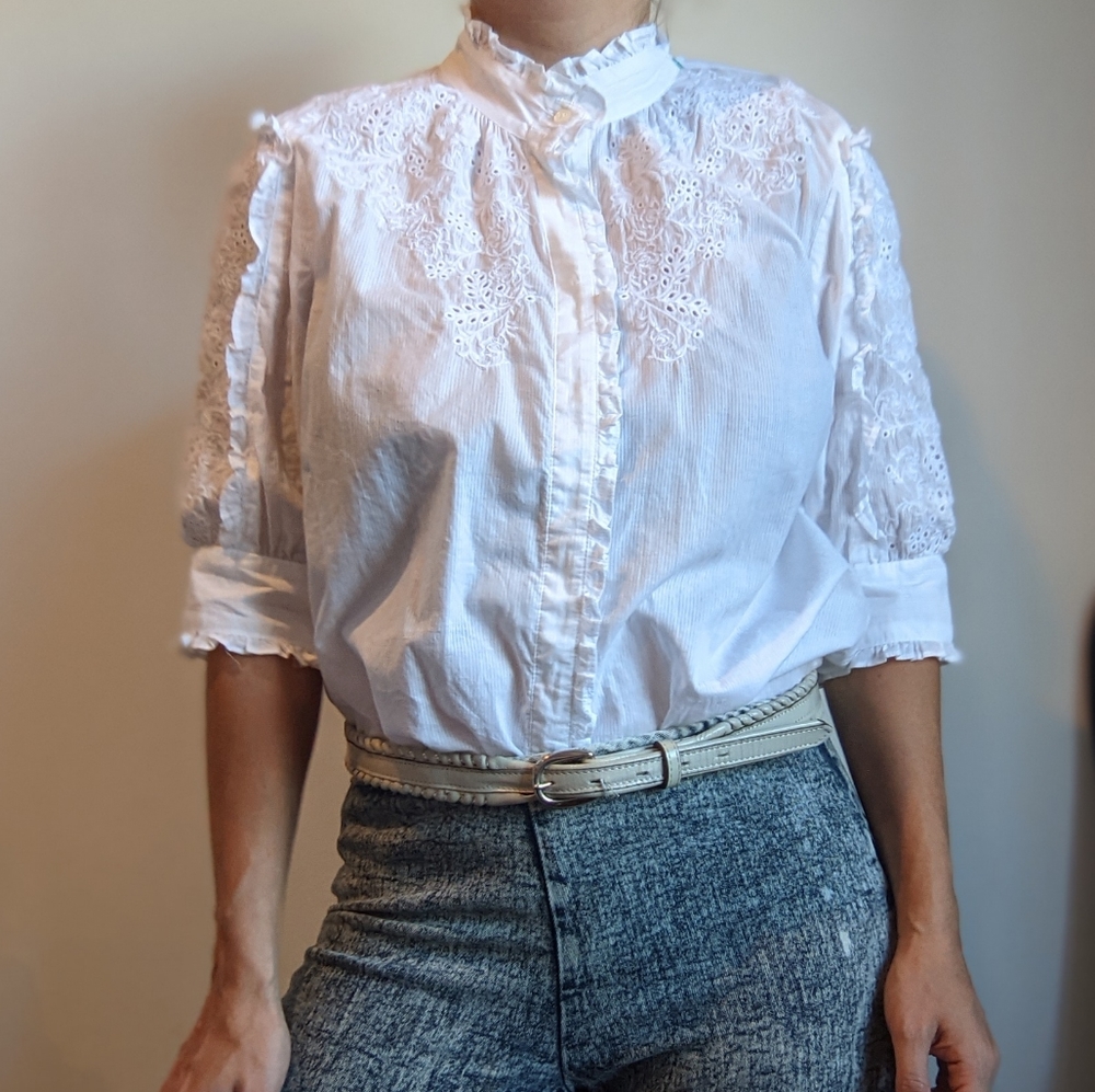 Embroidered Eyelet Prairie Button Up Blouse - Picture 7 of 15